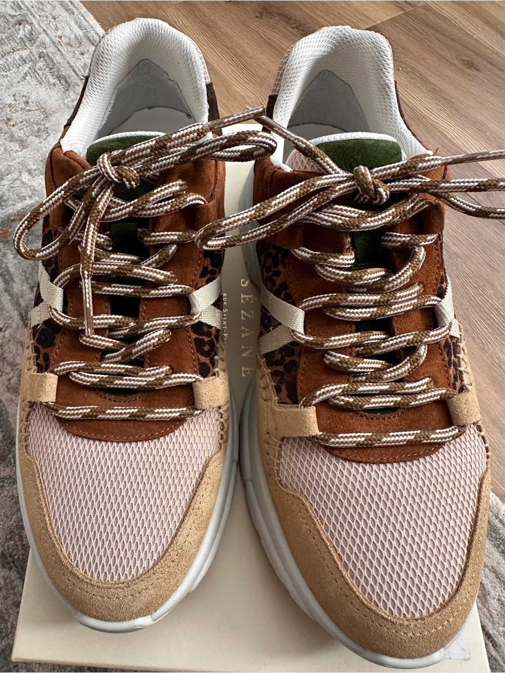 Sézane Multi-Texture Leopard Accent Sneakers - Brown & Tan - Picture 1 of 10